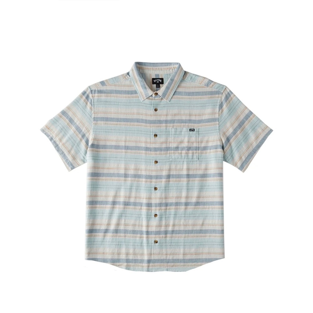 Billabong Button Down Linen Blue Striped Short Sleeve Shirt Size XL